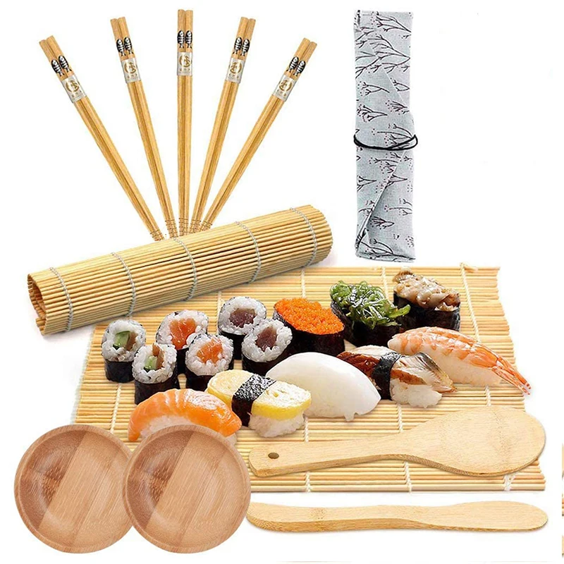 Homemade Sushi Making Kit Bamboo Rolling Diy Maker Set of 12 Piece Kitchen Rice Mold Tools for Kids Beginners | Дом и сад