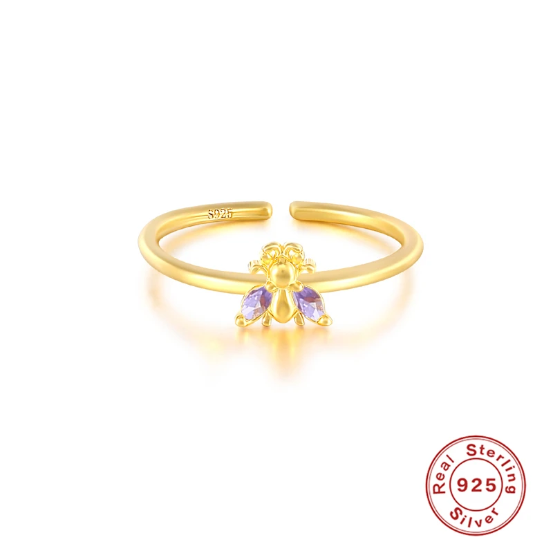 

KOJ Finger Rings 925 Sterling Silver Women Sweet Bee Diamond Fine Jewelry Couple Wedding Party Mini Anillos Bague Femme Gift