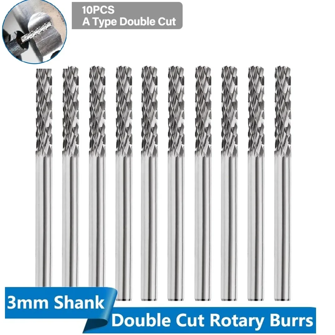 

10pcs 3mm Shank Double Cut Tungsten Carbide Rotary Burr Sets For Dre-mel Rotary Tools Rotary File
