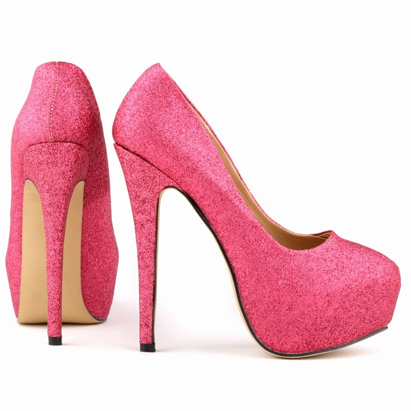 LOSLANDIFEN Sexy Women Pumps Ultra High Heels Glitter Gold Shoes 14cm Platform Round Toe Ladies Wedding Party  817-1Gitter