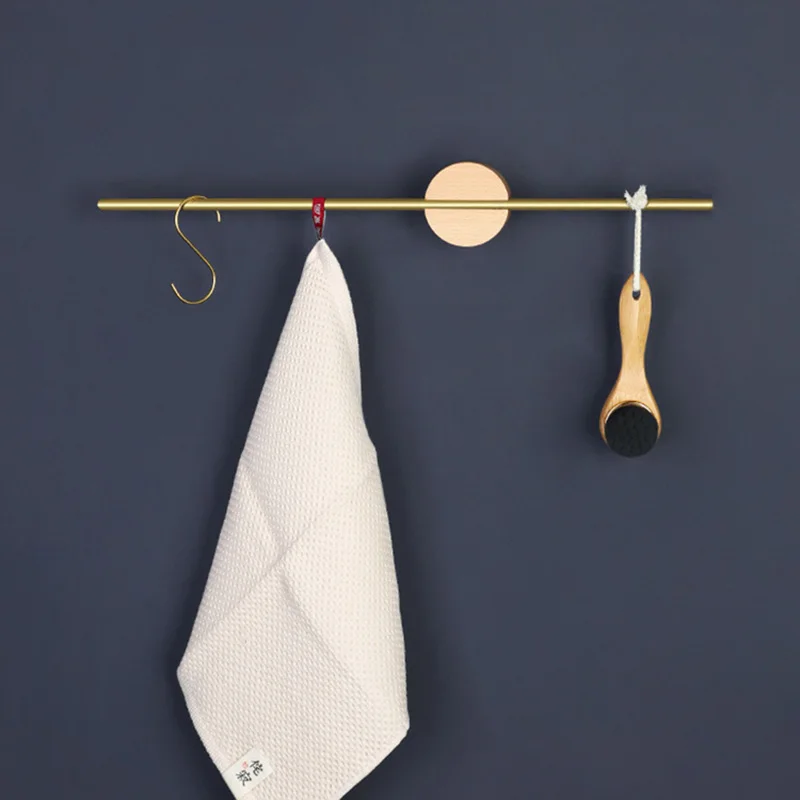 brushed polished brass towel shelf wall mounted bathroom towel rack wood metal simple towel bar bathroom accessories free global shipping