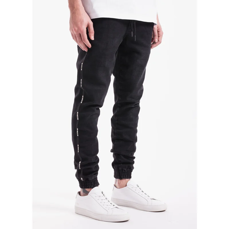 

WEPBEL Men's Stretch Skinny Jeans Spring Summer Casual Striped Denim Jogger Pants Zipper Pocket Trousers with Drawstring