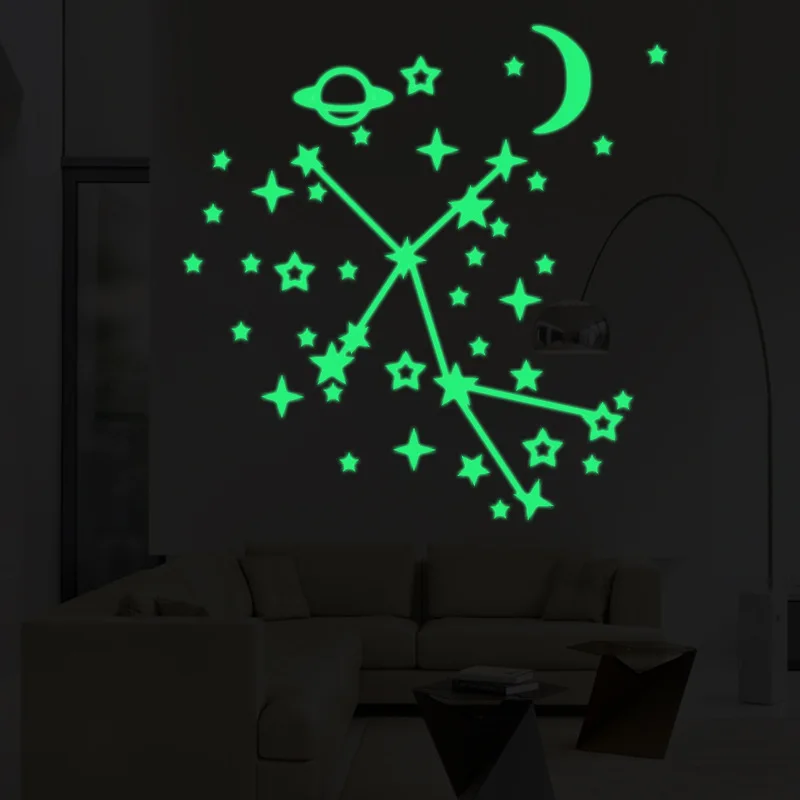 Светящиеся звезды и луна космический корабль флуоресцентные наклейки детская
