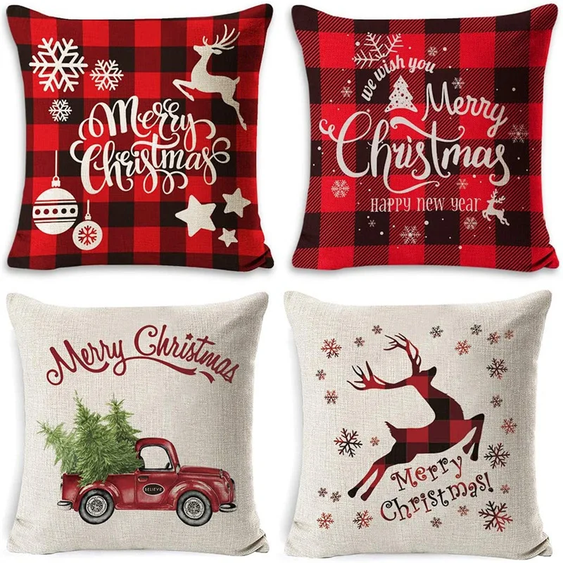 

Рождественские украшения дома Рождественские наволочки 45 * 45 см Санта-Клаус, лось, снежинка, льняная наволочка, рождественское украшение Но...