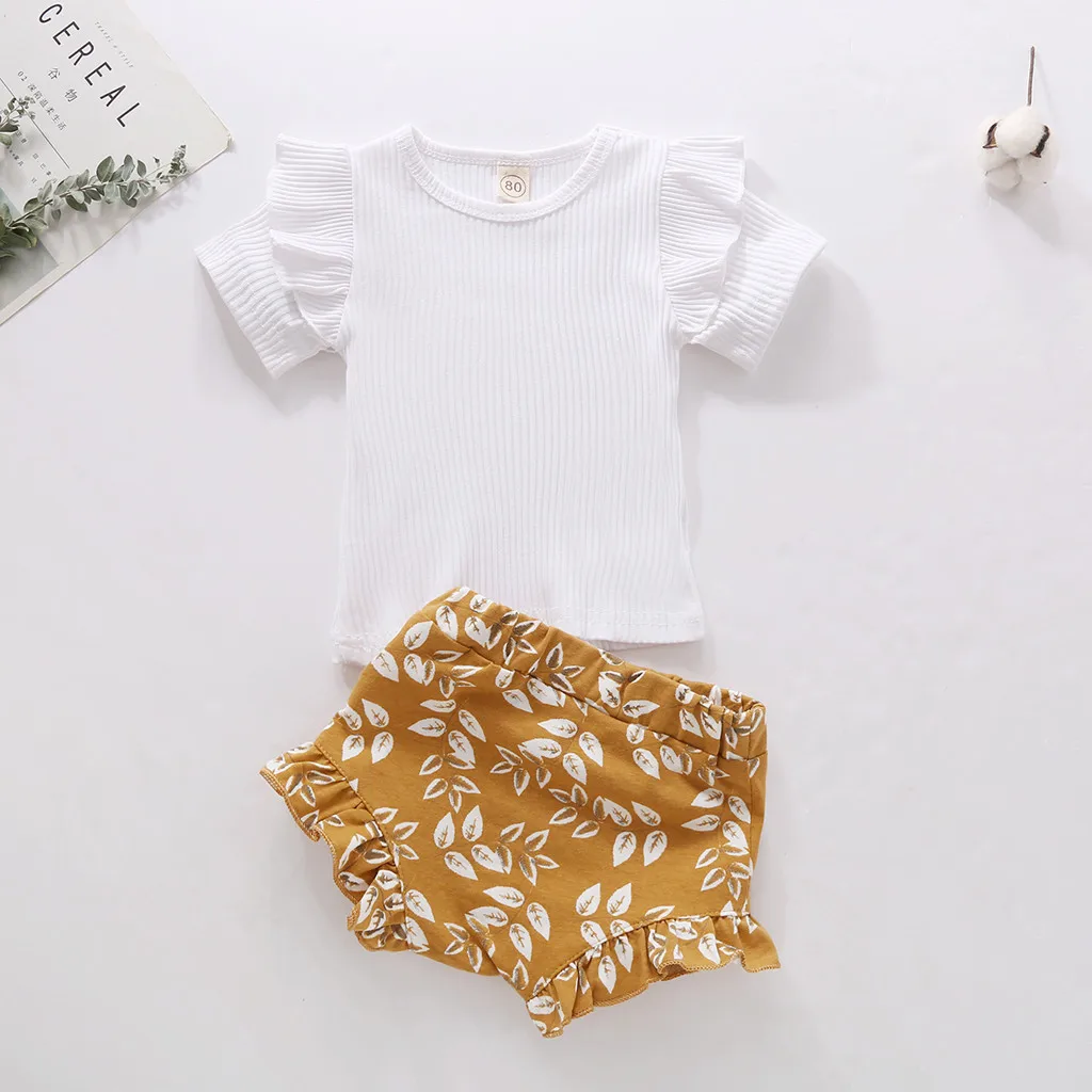 Модная одежда для маленьких девочек Однотонная футболка с короткими рукавами и