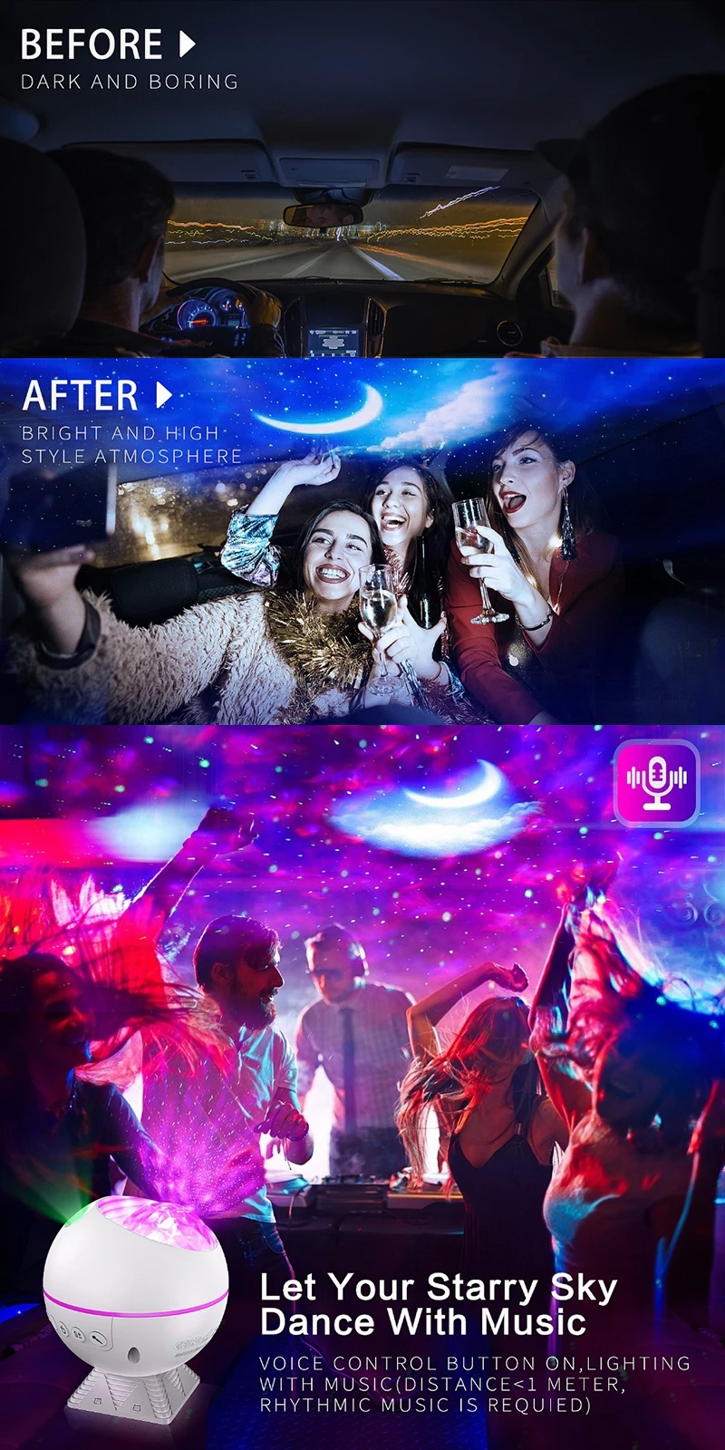 Lâmpada de Controle Luzes do Palco Decoração para Casa Oceano Onda Noite Luz Céu Estrelas Remoto Colorido Festa Criança Presente Ano Novo Led - Lua 7 Cheap Luzes noturnas