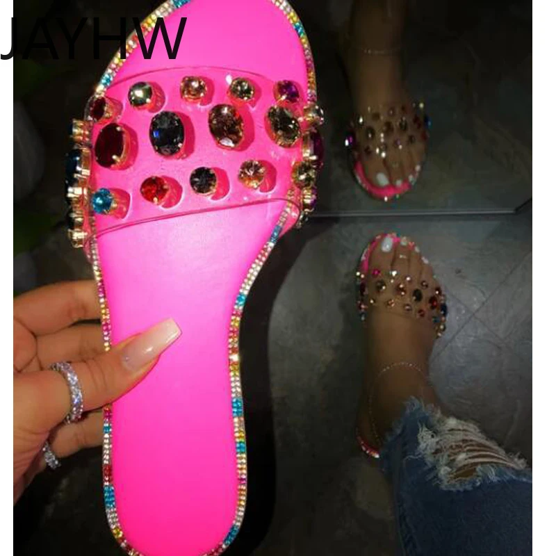 Женские сандалии 2021 модные блестящие пляжные шлепанцы конфетных цветов обувь на