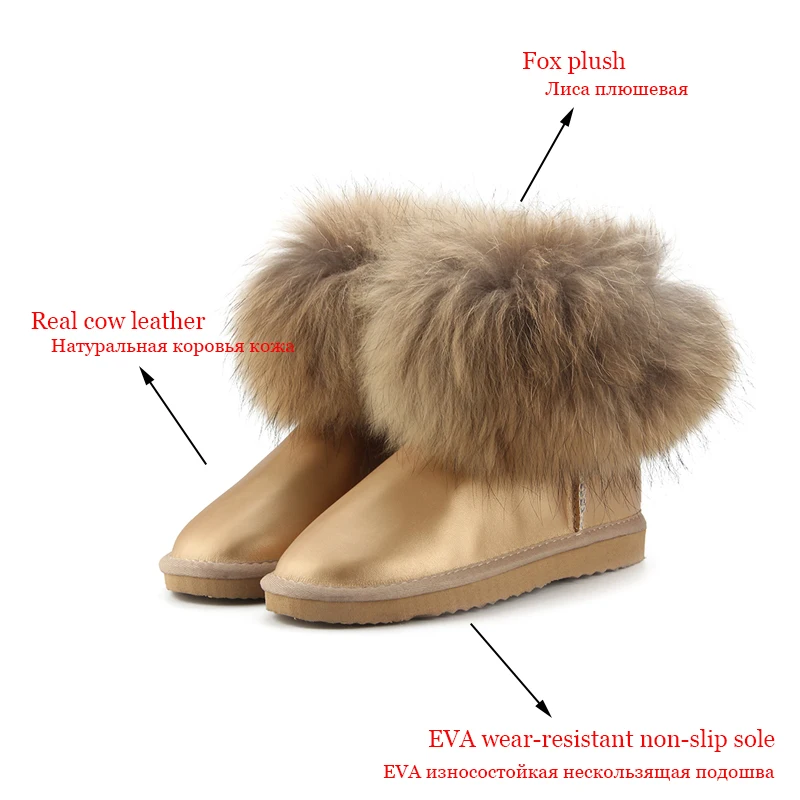 JXANG/модные зимние ботинки на толстом натуральном лисьем меху Женские из 100%