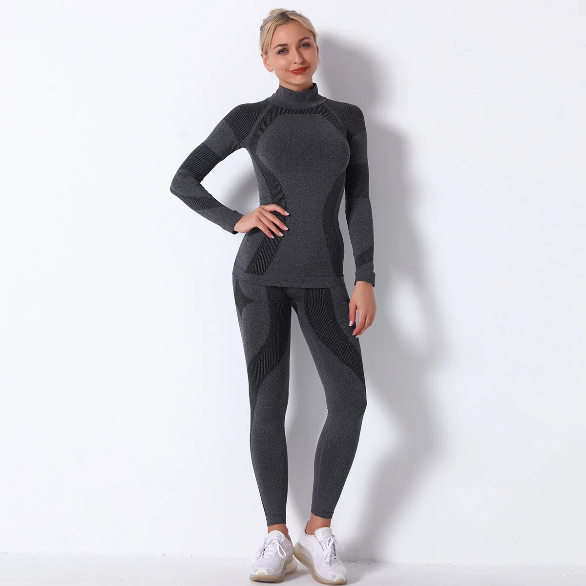 

2PCS/ Hot Seamless Knitted Sexy Tight-fitting Hip Vest Set Moisture Wicking Sports Running Fitness Pants Women Gymshark