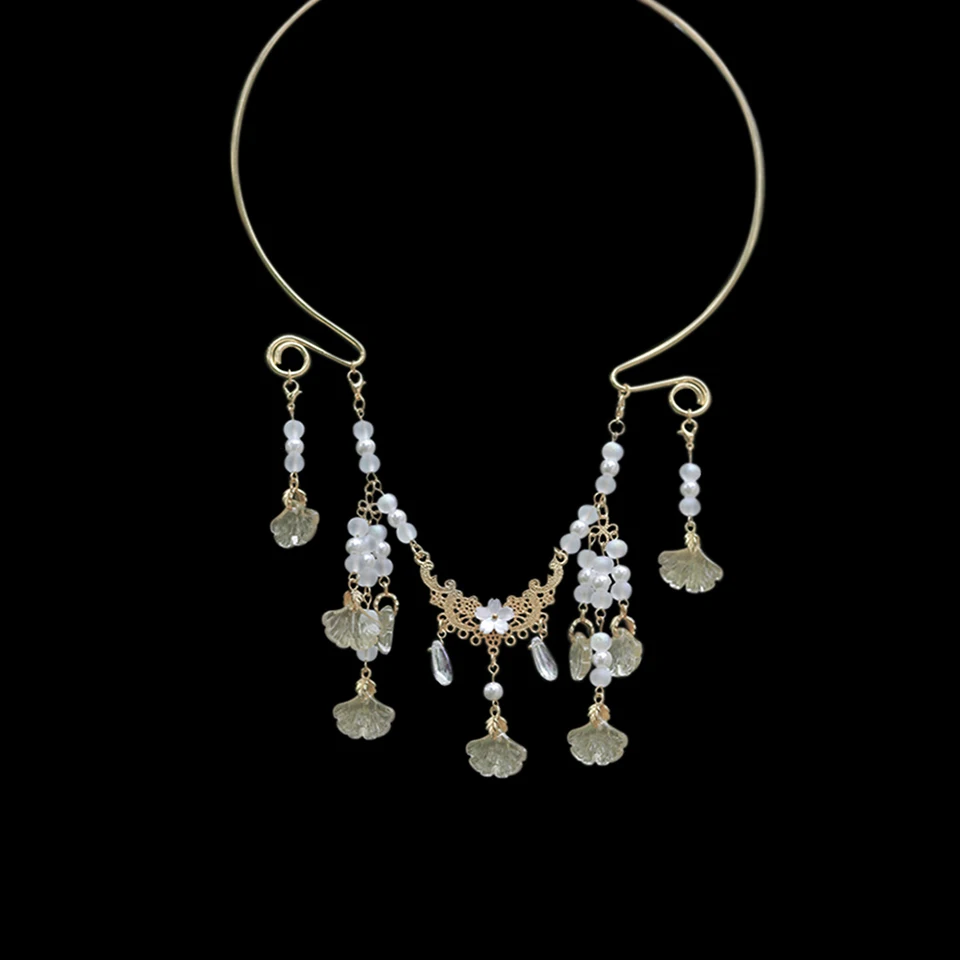 

MIYOU Chinese Hanfu Accessories Ancient Style Retro Girl Jewelry Tassel Pendant Collar Alloy Imitation Pearl New Style