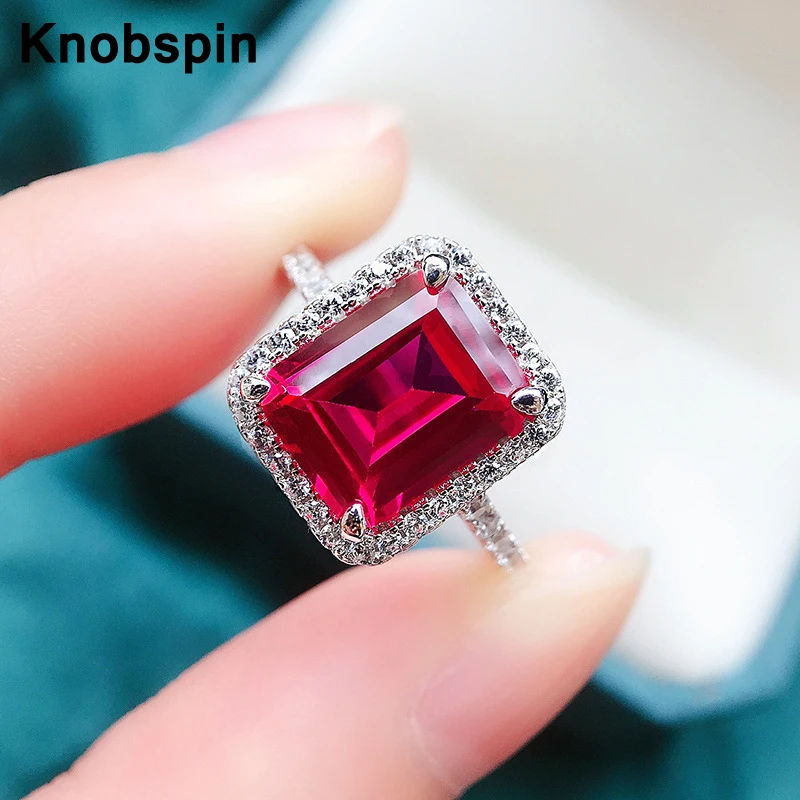

Knobspin 925 Sterling Silver Rings 8*10mm Gold Plated Luxury Brand Ruby Emerald Vintage Ring For Women Fine Jewelry Accessories