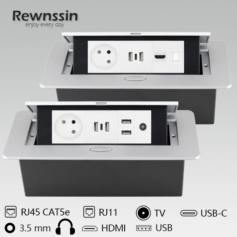 

Rewnssin Israel Desk Socket,Silver Aluminum Alloy 250V Multi-Module Combo Meeting Room Hidden Soft Pop Up Benchtop Plug Outlet