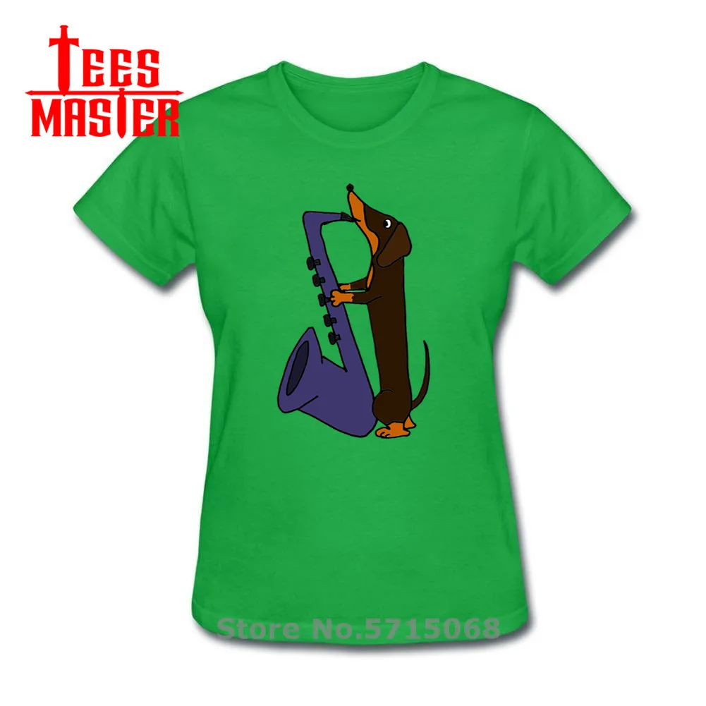 Прикольная Женская такса собака игры Синий саксофоны футболка влюбленных одежда