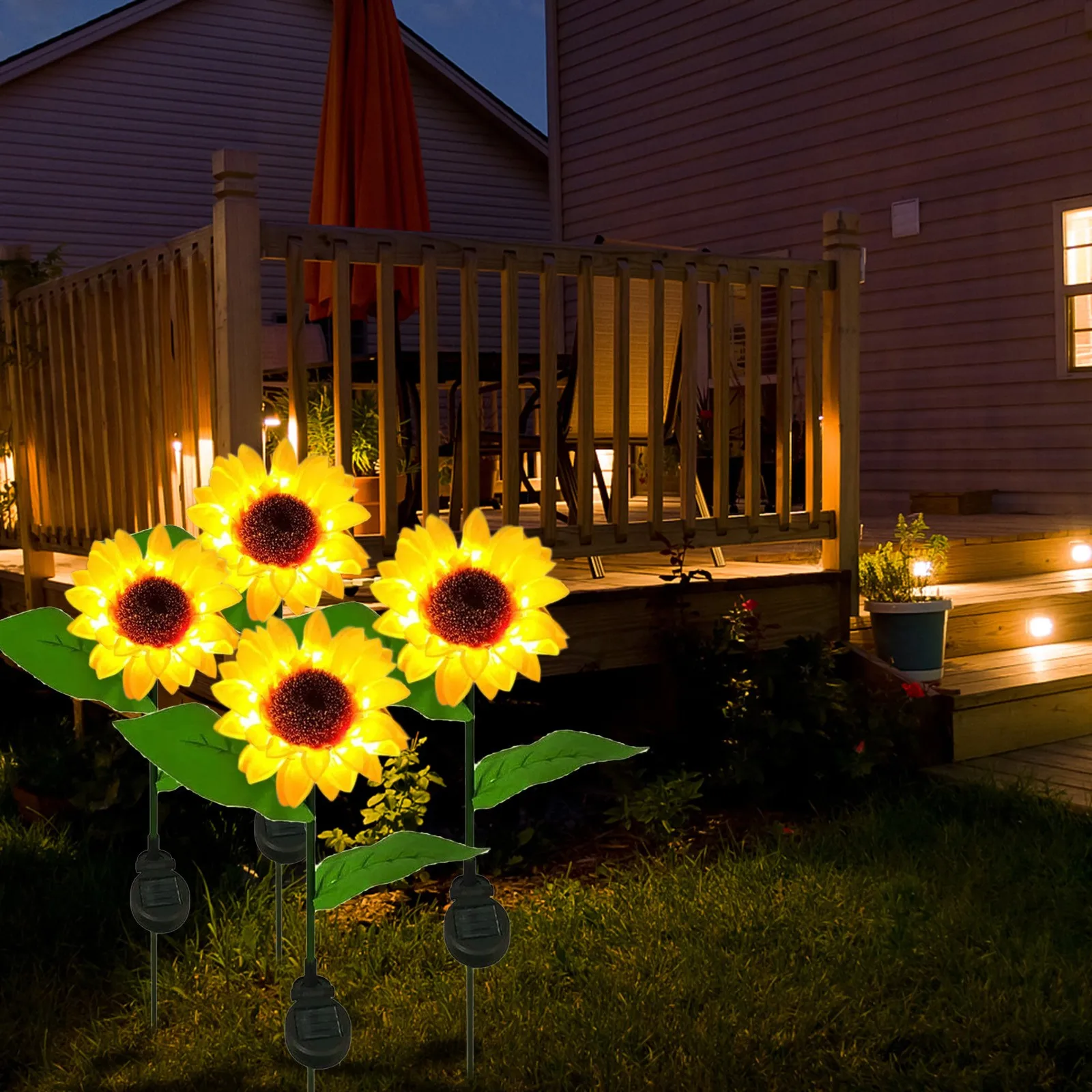 

2PC Solar Garden Outdoor Sunflower Lights Yellow LED Solar Powered Lights Waterproof Patio Lawn Garden Yard Pathway Decoration