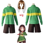 Костюм для косплея из аниме игры Undertale, фриск, Чара, свитшот с высоким воротником и длинным рукавом, шорты, парик
