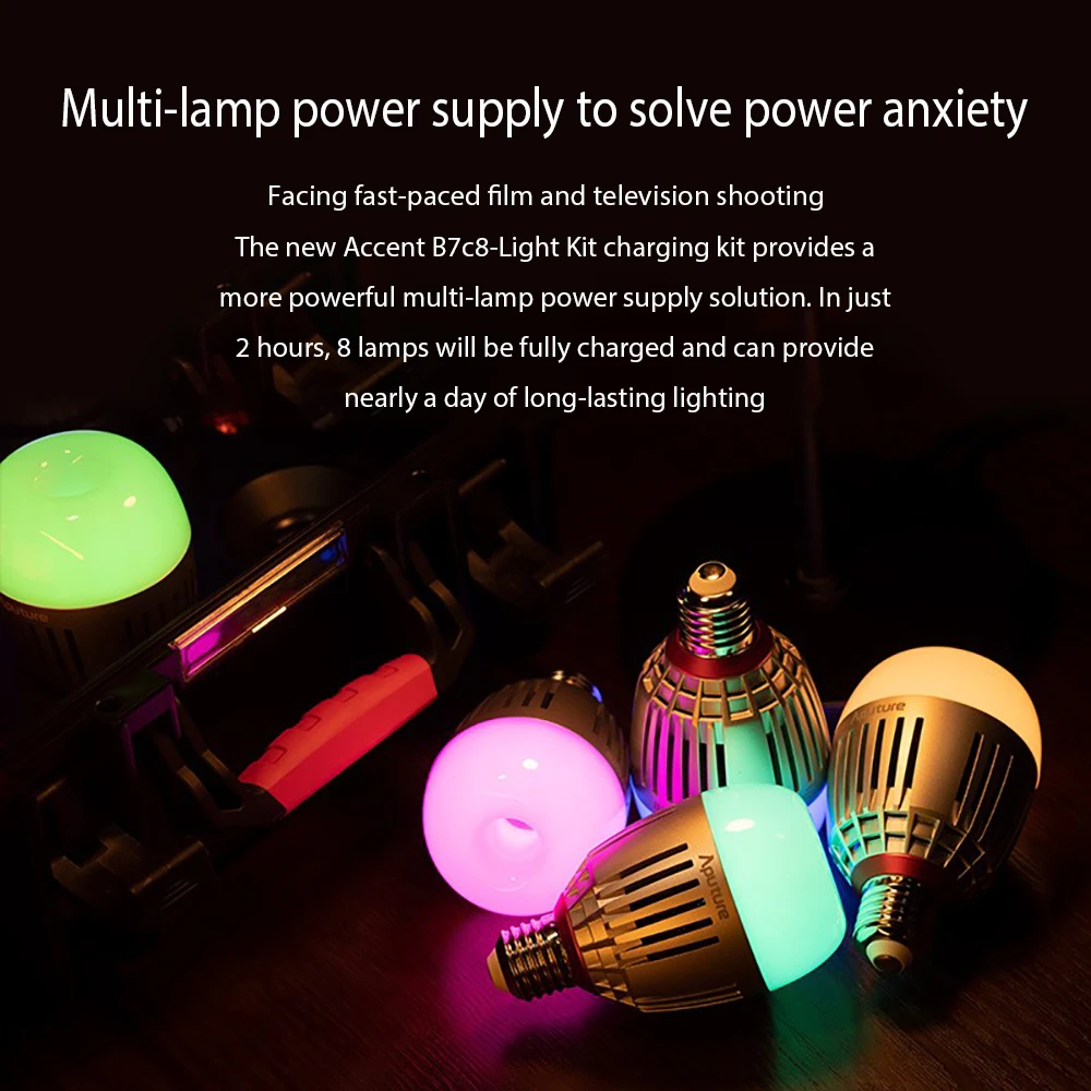 Aputure ACCENT B7C 8 LIGHT KIT 7W RGBWW LED Smart Bulb with Charging Box 2000K-10000K Full-Color Photography Camera Lamp | Электроника