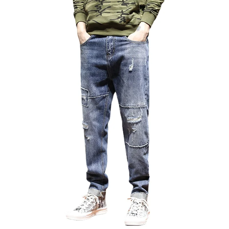 Ripped jeans men's spring and autumn loose personality Harlan long pants Korean fashion versatile men's wear jeans for men