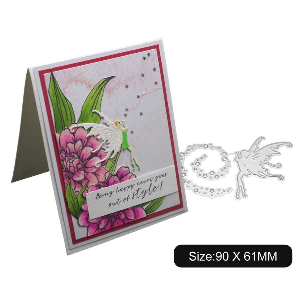 Металлический трафарет с красивыми цветами и феями для изготовления открыток