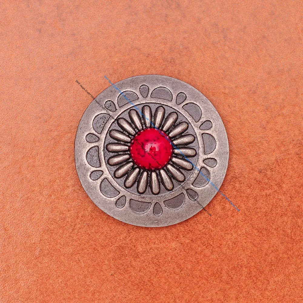 10 комплектов 30 мм Ретро Серебряные Ромашки Цветок Красные Бусины Conchos для сделай - Фото №1