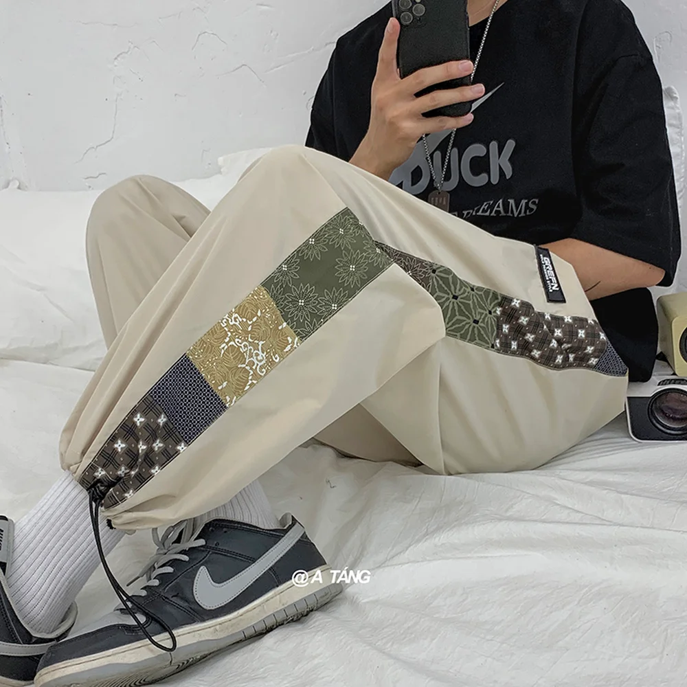 

2021 Men Hip Hop Breathable Baggy Jogger Pants Vintage Patchwork Harajuku Streetwear Sweatpants Casual Summer Track Trousers