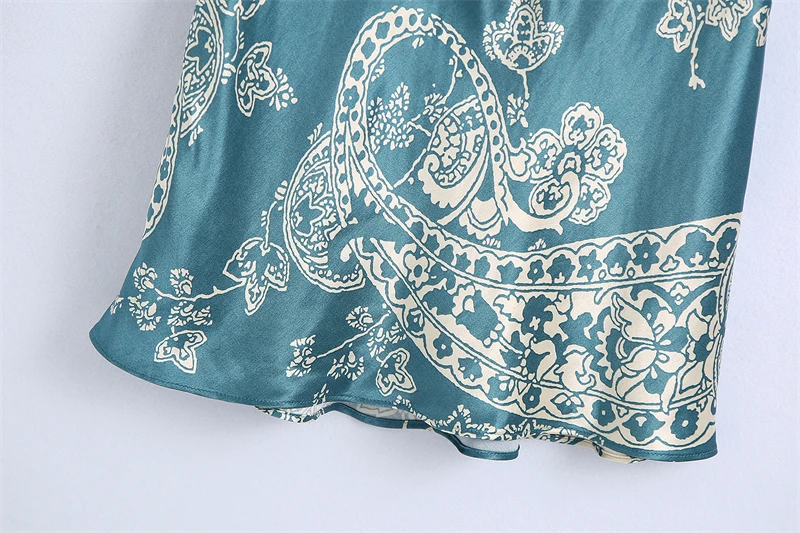 

Splend Moda Printed Dress For Women 2021 Summer New V-Neck Silk Texture Drawstring Lace-Up Camisole Dress Pullover Vestido