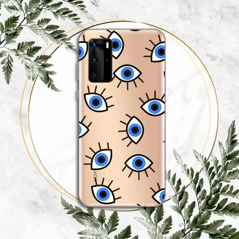 

Lucky Eye Blue Evil Eye Print Phone Case Clear Transparent for huawei honor P 40 30 20 lite Pro 10 i 8 9 x p smart 2019