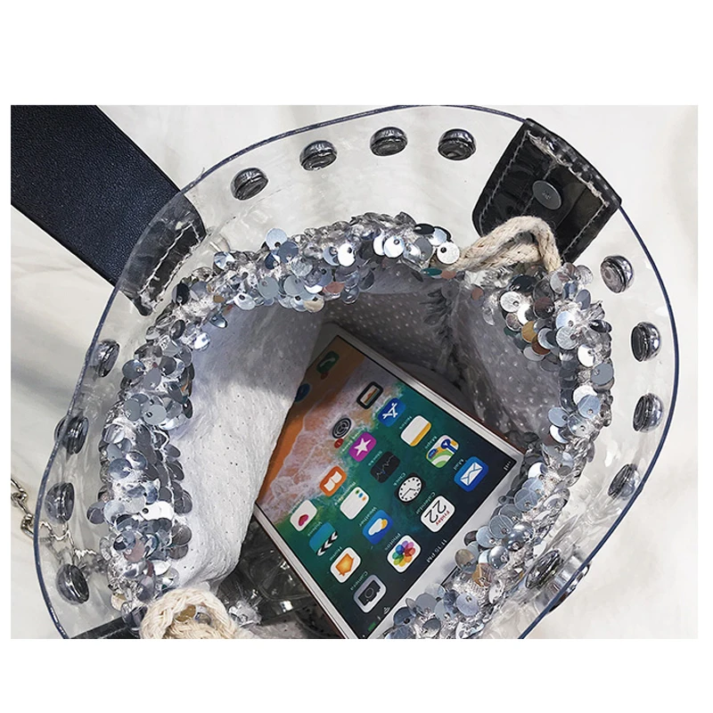 Новинка 2021 модная Прозрачная женская сумочка с блестками и заклепками сумка на