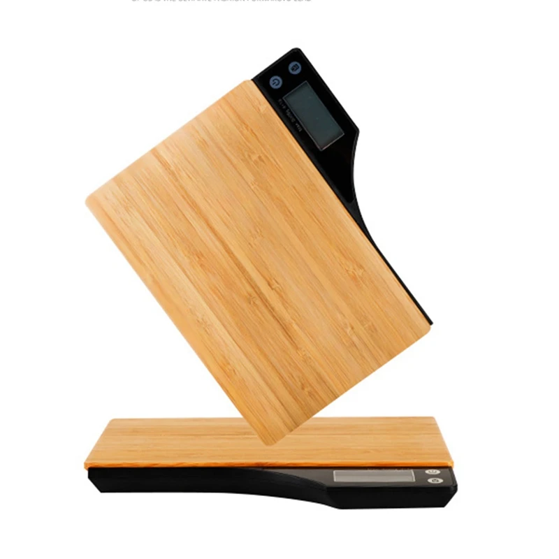 B&aacute;scula de cocina de bamb&uacute;, balanza ambiental de madera para alimentos, b&aacute;scula electr&oacute;nica LED para el caf&eacute; del hogar, b&aacute;scula para hornear 5KG/1G-2
