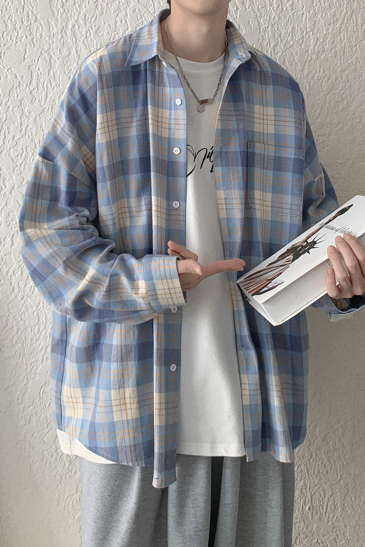 

Shirt Men's Long Sleeve 2021 Spring Coat Ins Trendy Loose Plaid Shirt