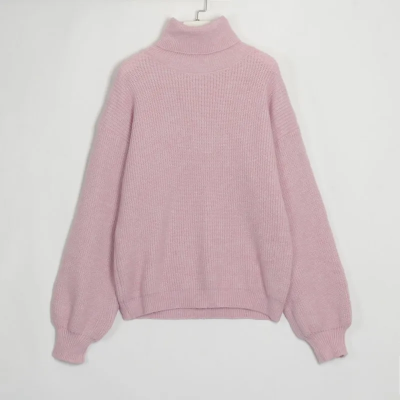 

women knitted long sleeve turtleneck sweater 2022 cottagecore korean knitwear pullovers Pink,khaki,white,green thick sweater