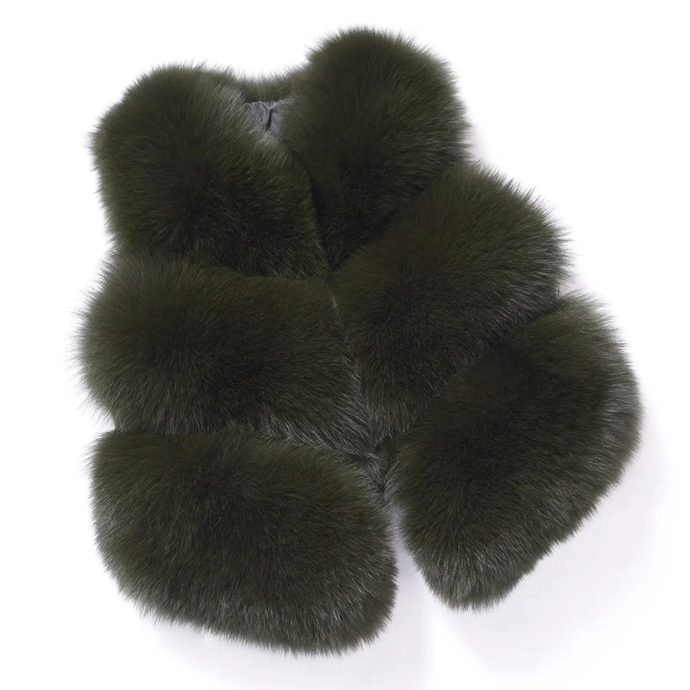 Khaki Green JKKFURS Новое поступление женские жилеты из натурального Лисьего меха высокого качества женские модные стильные жилеты из натурального меха 3 ряда куртки S7162 - Цвет: Khaki Green