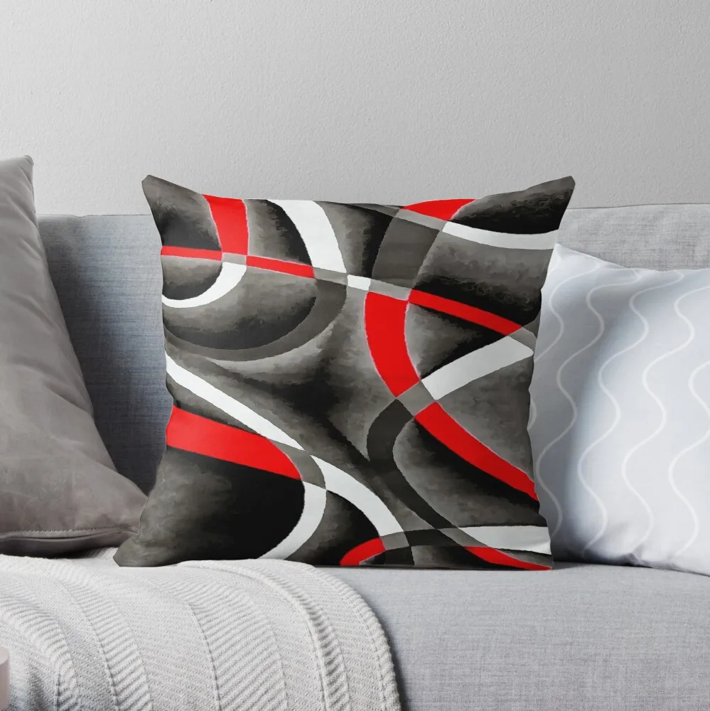 

Красно-белые и серые геометрические изгибы на черной подушке, наволочка для дома декоративная подушка для дивана