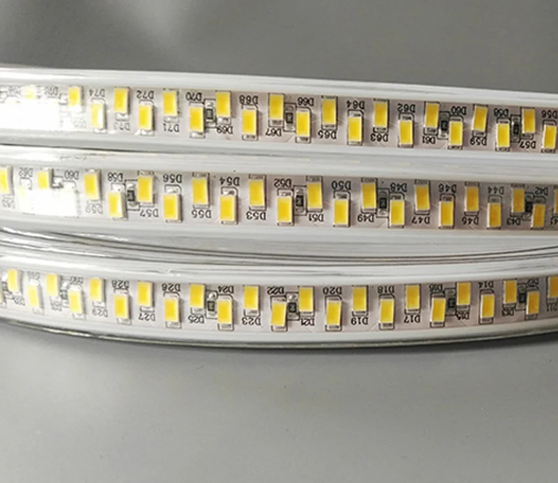 

Fanlive 50m/lot 180leds/m Double Row AC110V 220V SMD 5730 Fita Rgb LED Strip Warm White LED Flexible Tape Light IP67 Power Plug