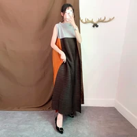 changpleat summer new miyak pleated woman dress fashion loose large size color block female a line dress