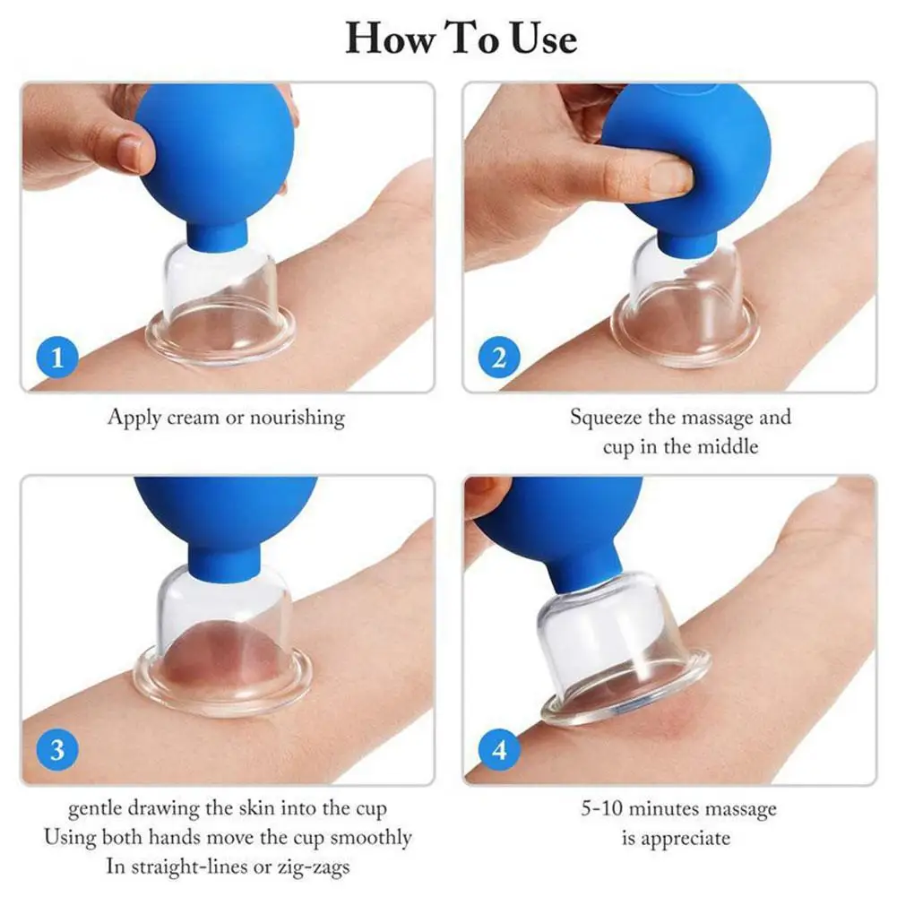 4Pcs Jars Rubber Vacuum Cupping Glasses Massage Body Cups Glass Anti Cellulite Cans Face Sucker Suction Cup Therapy Set Massager |