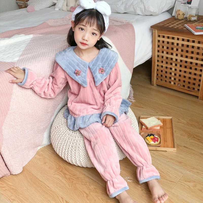 

Пижамные комплекты для девочек, милая длинная Пижама принцессы с принтом и гофрированным бантом, одежда для сна в Корейском стиле для подро...