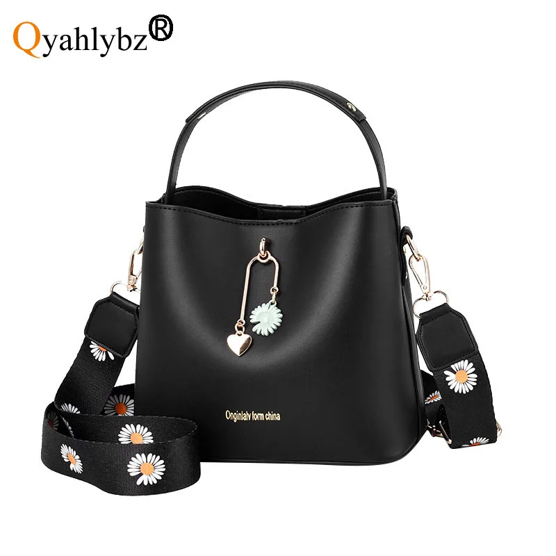 

Qyahlybz band women's large capacity bucket bag korean female shoulder messenger bag ladies tote bag wiht wide shoulder strap