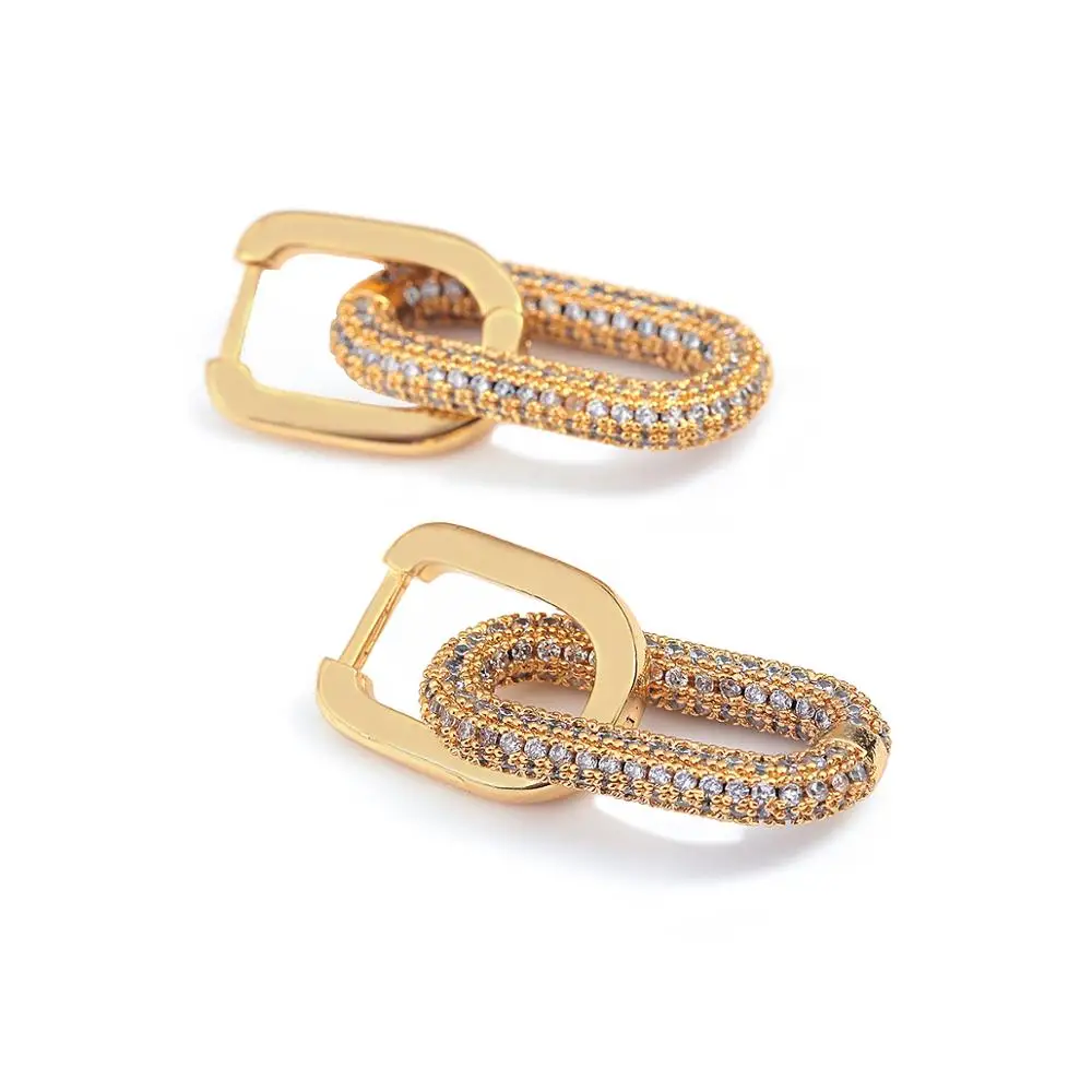 AENSOA Splice Geometric Hollow Detachable Chain Retro U Shape Drop Earrings - Exquisite CZ Zircon Praved Jewelry for Women image 3