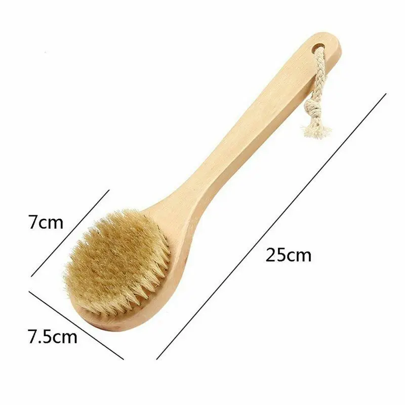 

Bath Brush Back Scrubber Natural Bristle Body Bath Shower Middle Long Handle Wooden Scrub Skin Massage Round Head Bathroom Brush