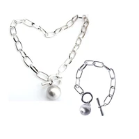 punk metal ball pendant thick chain necklace bracelet jewelry set for women trend design street hip hop collarbone accessories