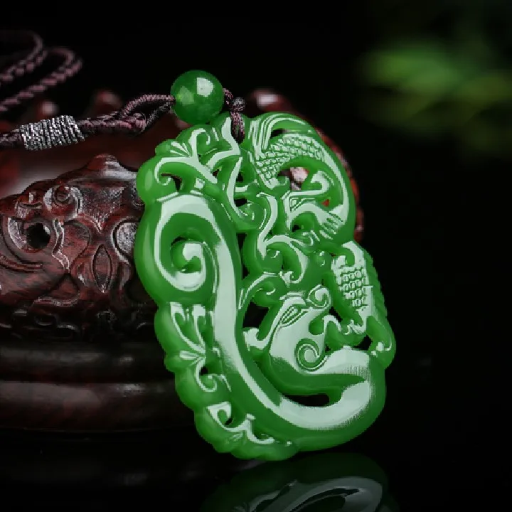 

Китайский Синьцзян, зеленый дракон, Феникс, Нефритовый Кулон, Ожерелье, очаровательные украшения, модный амулет на удачу, для женщин и мужчи...