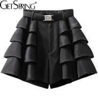 getspring women shorts high waist black wide leg shorts skirts fashion all match loose ladies shorts autumn spring 2021 new