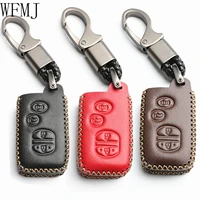 wfmj leather for toyota camry avalon corolla highlander prius rav4 venza remote 4 buttons key case holder cover fob chain