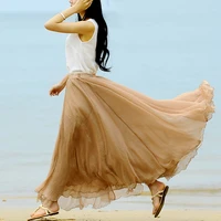 chic design summer women skirt linen pleated maxi long vintage high waist long skirts boho beach skirts faldas saia