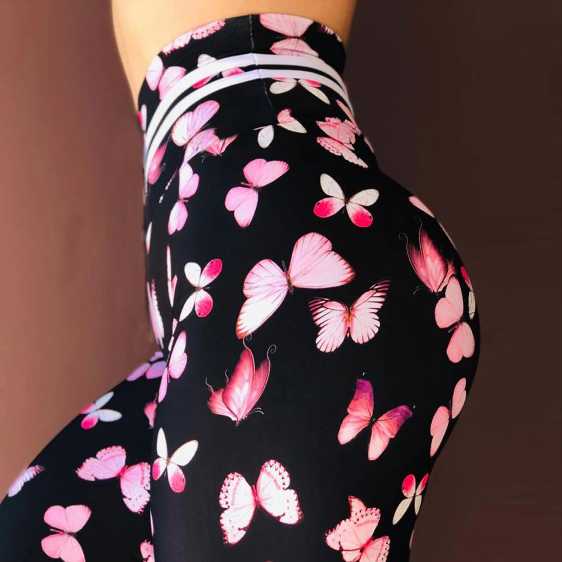 

Butterfly print fitness black women leggings High waist plus size sports gym workout yoga pants Seamless tights trousers female