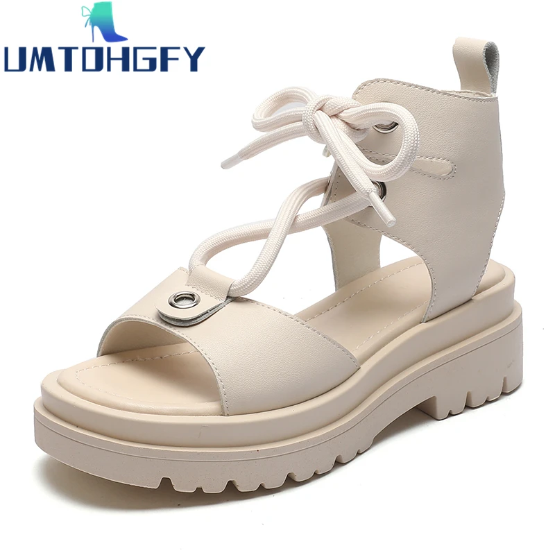 

Chunky Sandals Women Cow Leather Platform Flats Ankle Buckle Straps Ladies Summer Beach Casual Shoes Handmade Black Beige 35-40