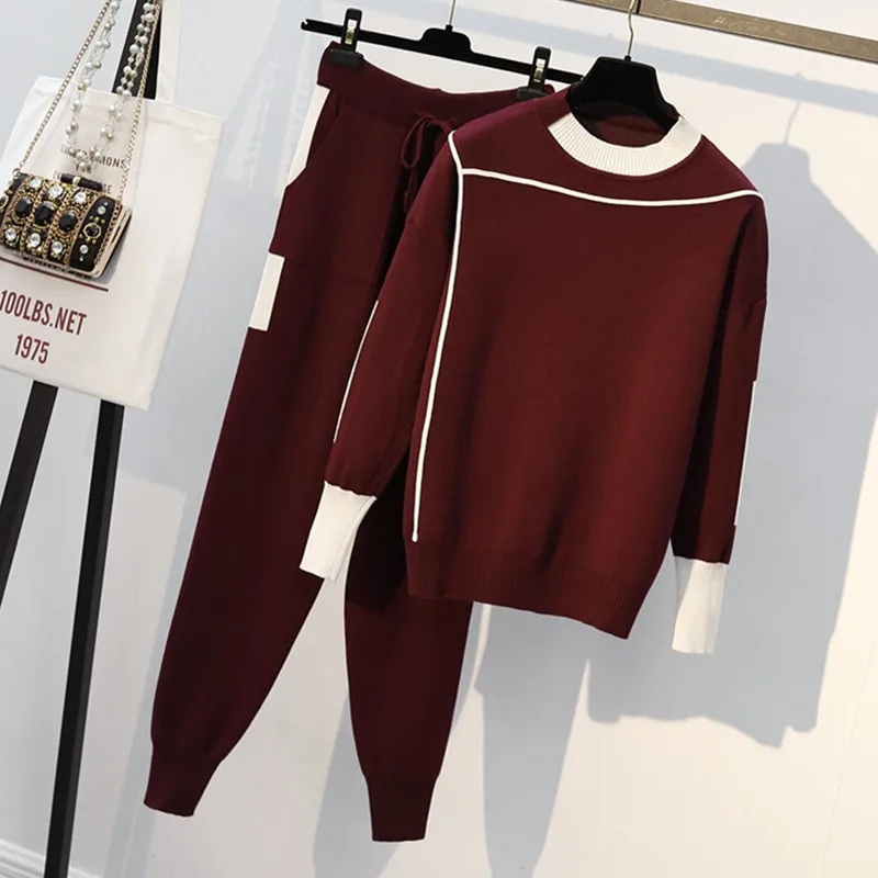 Плюс размер 4XL женский вязаный комплект из 2 предметов Повседневный Спортивный