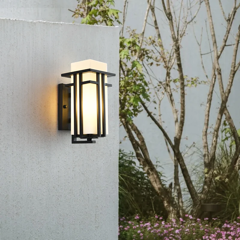 

Black Outdoor Wall Lamp, Metal +Glass Shade Garden Lamp Exterior Wall Lights, Antique Post Balcony Porch Wall Sconces LightingWF