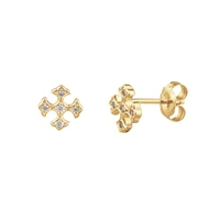 original brand factory wholesale pave cz delicate gold plated mini cross stud earring 925 sterling silver