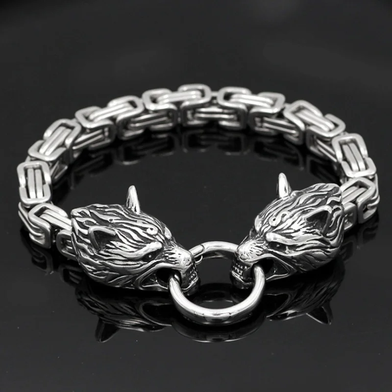 

New Product Men's Retro Punk Viking Wolf Head Bracelet Square Chain Bracelet Men's Jewelry Gift